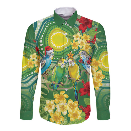 Australia Budgerigars Parakeets Personalised Long Sleeve Button Shirt Cute Budgies Santa Tropical Flowers