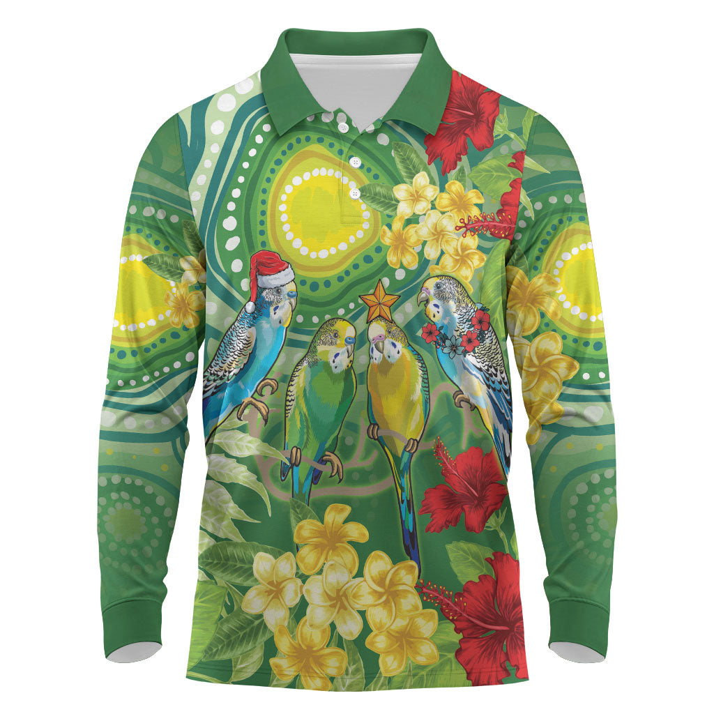 Australia Budgerigars Parakeets Personalised Long Sleeve Polo Shirt Cute Budgies Santa Tropical Flowers
