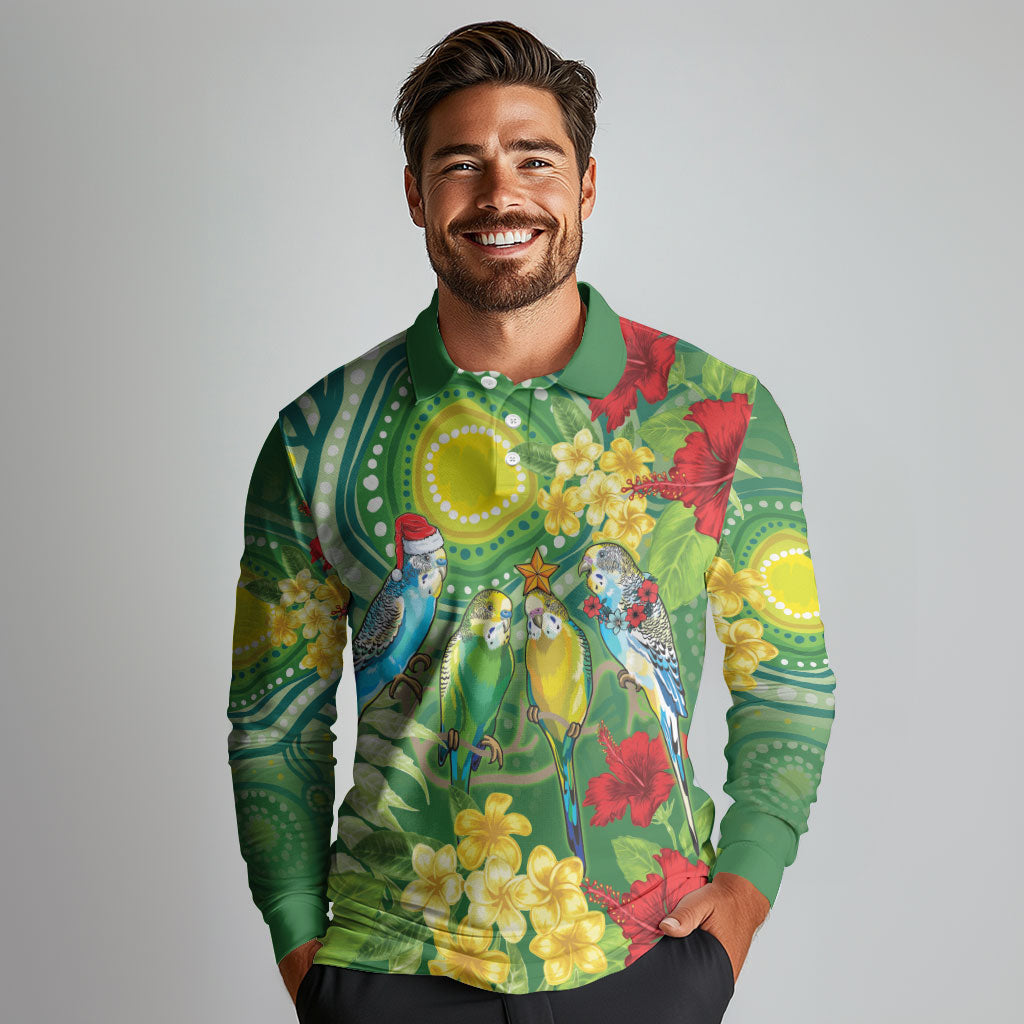 Australia Budgerigars Parakeets Personalised Long Sleeve Polo Shirt Cute Budgies Santa Tropical Flowers