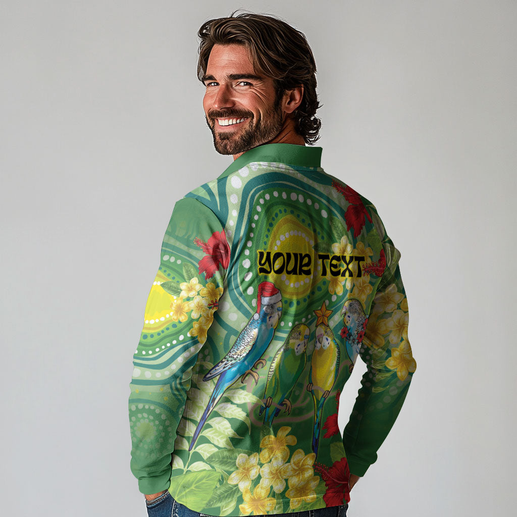 Australia Budgerigars Parakeets Personalised Long Sleeve Polo Shirt Cute Budgies Santa Tropical Flowers