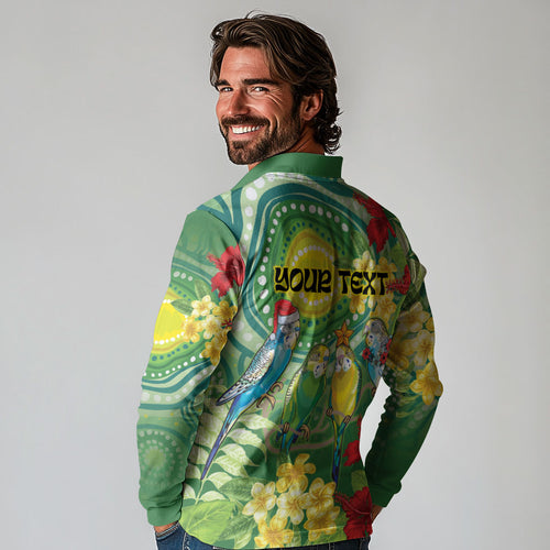 Australia Budgerigars Parakeets Personalised Long Sleeve Polo Shirt Cute Budgies Santa Tropical Flowers