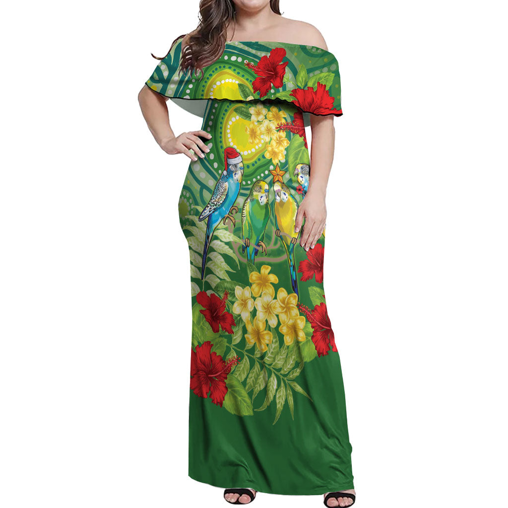 Australia Budgerigars Parakeets Personalised Off Shoulder Maxi Dress Cute Budgies Santa Tropical Flowers