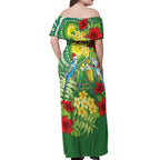 Australia Budgerigars Parakeets Personalised Off Shoulder Maxi Dress Cute Budgies Santa Tropical Flowers