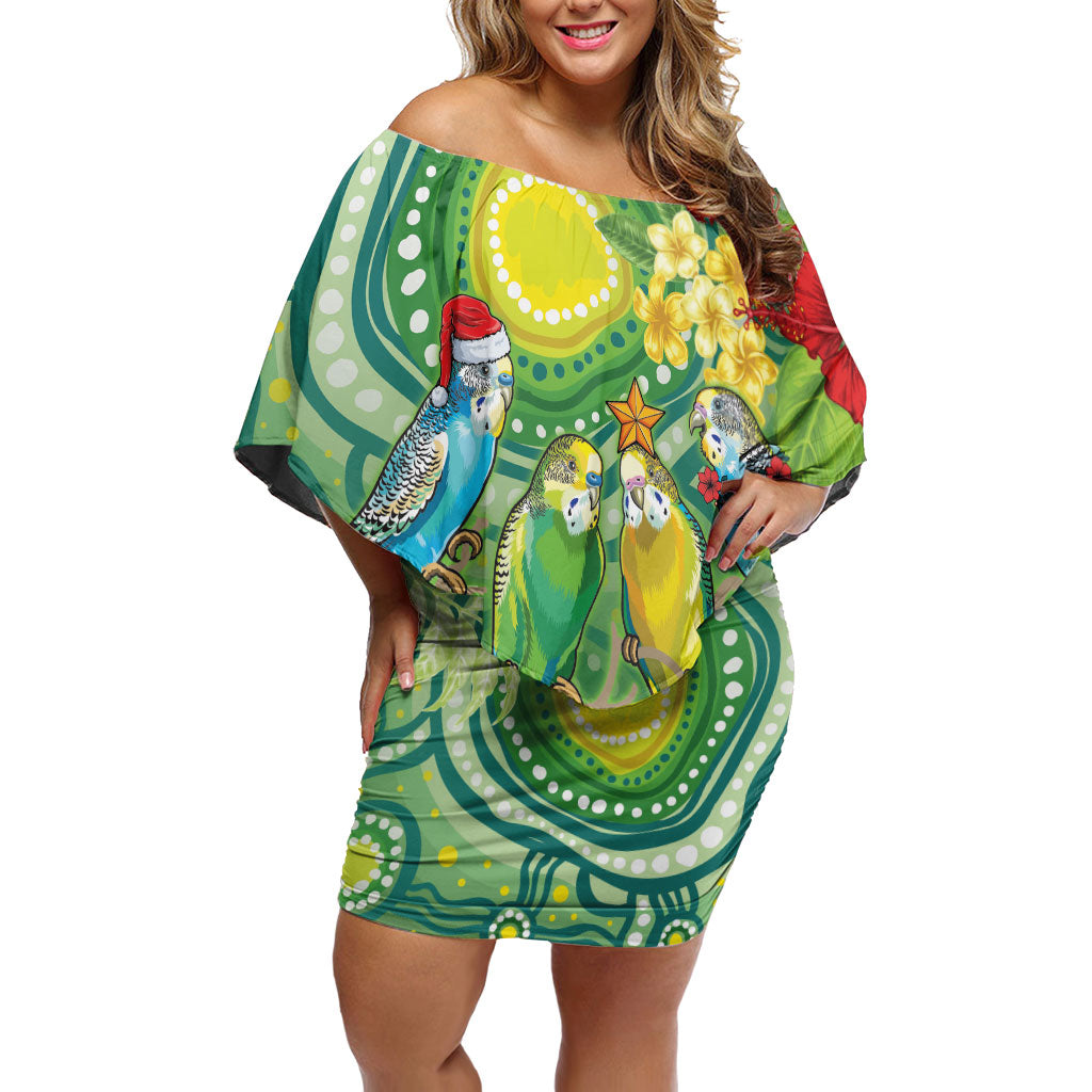 Australia Budgerigars Parakeets Personalised Off Shoulder Short Dress Cute Budgies Santa Tropical Flowers