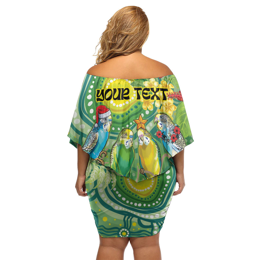 Australia Budgerigars Parakeets Personalised Off Shoulder Short Dress Cute Budgies Santa Tropical Flowers