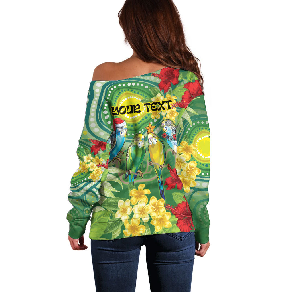 Australia Budgerigars Parakeets Personalised Off Shoulder Sweater Cute Budgies Santa Tropical Flowers