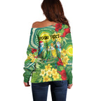 Australia Budgerigars Parakeets Personalised Off Shoulder Sweater Cute Budgies Santa Tropical Flowers