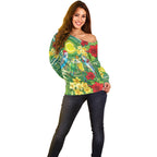 Australia Budgerigars Parakeets Personalised Off Shoulder Sweater Cute Budgies Santa Tropical Flowers