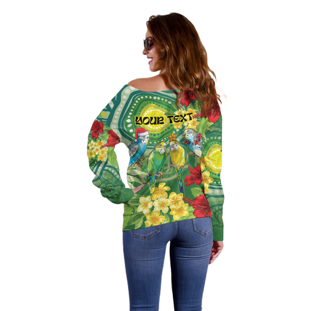 Australia Budgerigars Parakeets Personalised Off Shoulder Sweater Cute Budgies Santa Tropical Flowers