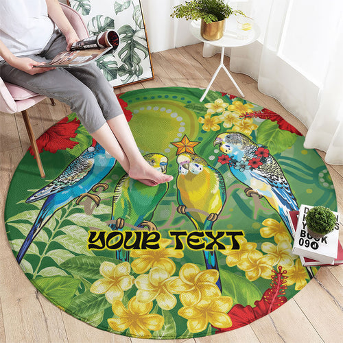 Australia Budgerigars Parakeets Personalised Round Carpet Cute Budgies Santa Tropical Flowers