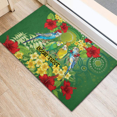 Australia Budgerigars Parakeets Personalised Rubber Doormat Cute Budgies Santa Tropical Flowers