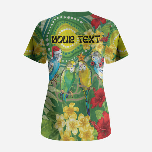 Australia Budgerigars Parakeets Personalised Scrub Top Cute Budgies Santa Tropical Flowers