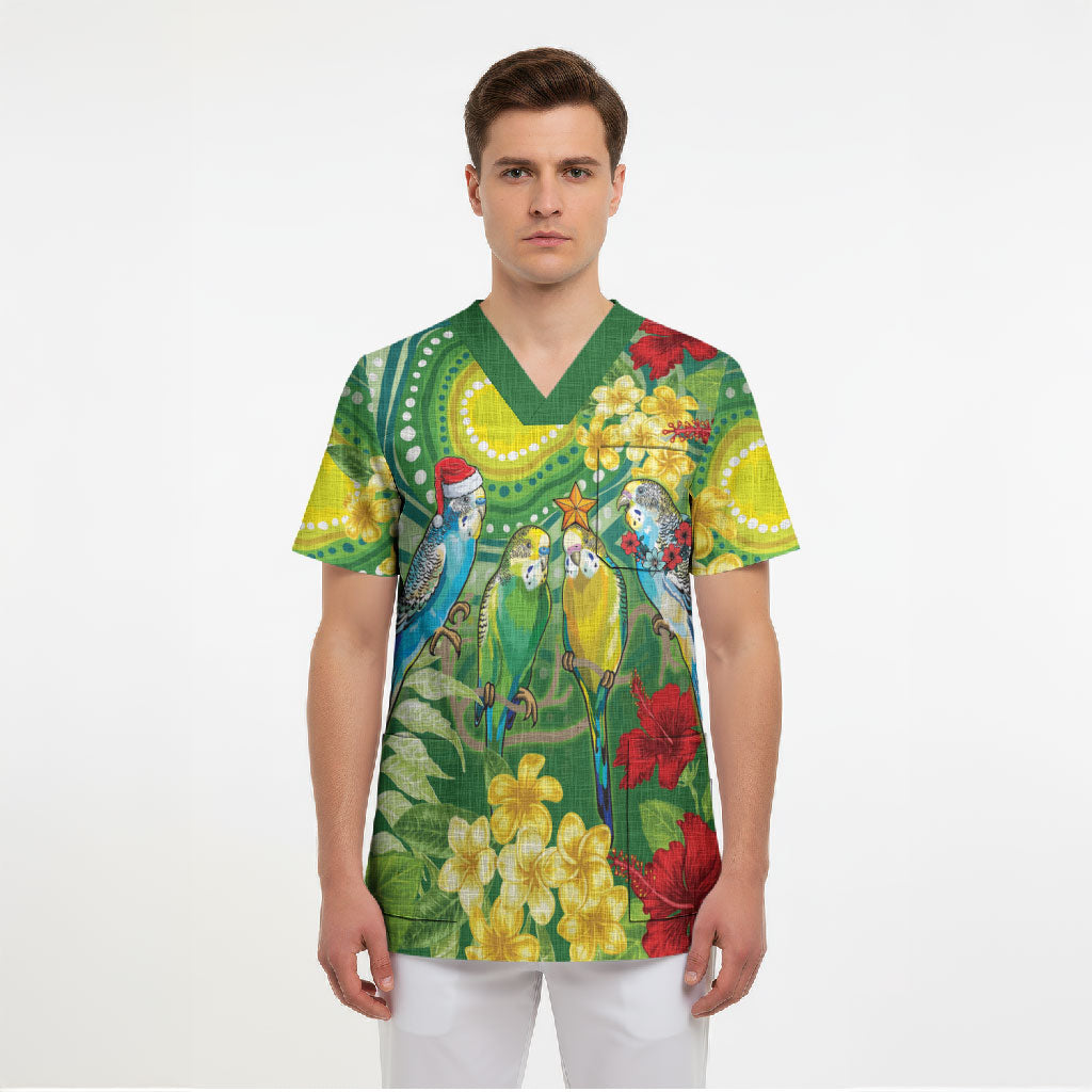 Australia Budgerigars Parakeets Personalised Scrub Top Cute Budgies Santa Tropical Flowers