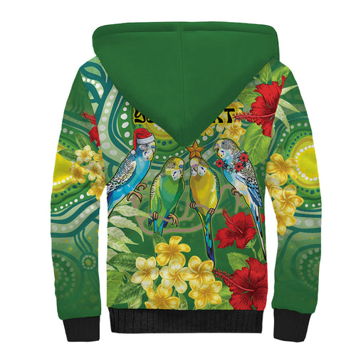 Australia Budgerigars Parakeets Personalised Sherpa Hoodie Cute Budgies Santa Tropical Flowers
