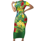 Australia Budgerigars Parakeets Personalised Short Sleeve Bodycon Dress Cute Budgies Santa Tropical Flowers