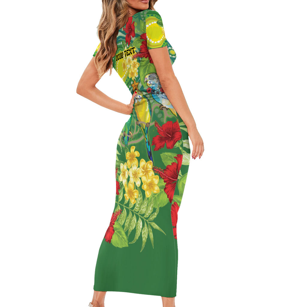 Australia Budgerigars Parakeets Personalised Short Sleeve Bodycon Dress Cute Budgies Santa Tropical Flowers
