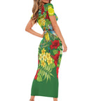 Australia Budgerigars Parakeets Personalised Short Sleeve Bodycon Dress Cute Budgies Santa Tropical Flowers