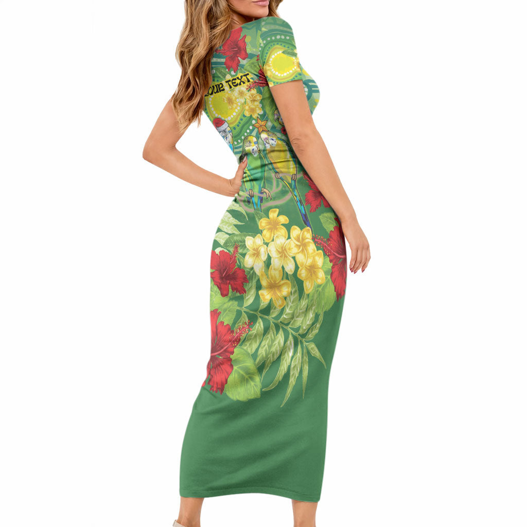 Australia Budgerigars Parakeets Personalised Short Sleeve Bodycon Dress Cute Budgies Santa Tropical Flowers LT9