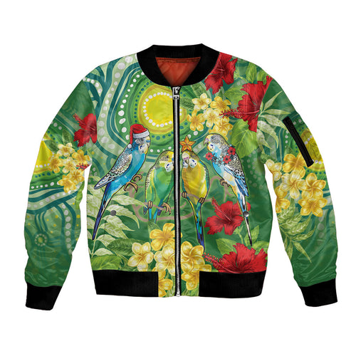 Australia Budgerigars Parakeets Personalised Sleeve Zip Bomber Jacket Cute Budgies Santa Tropical Flowers