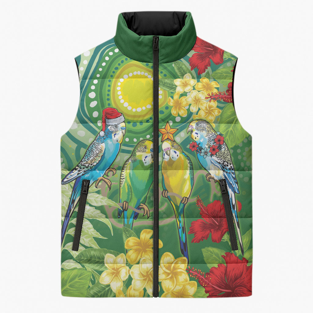 Australia Budgerigars Parakeets Personalised Sleeveless Puffer Jacket Cute Budgies Santa Tropical Flowers
