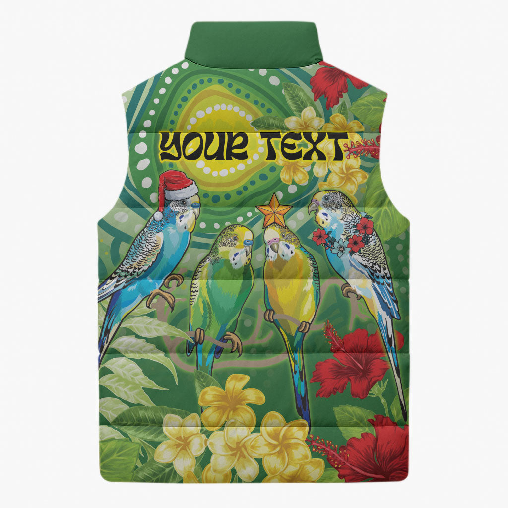 Australia Budgerigars Parakeets Personalised Sleeveless Puffer Jacket Cute Budgies Santa Tropical Flowers