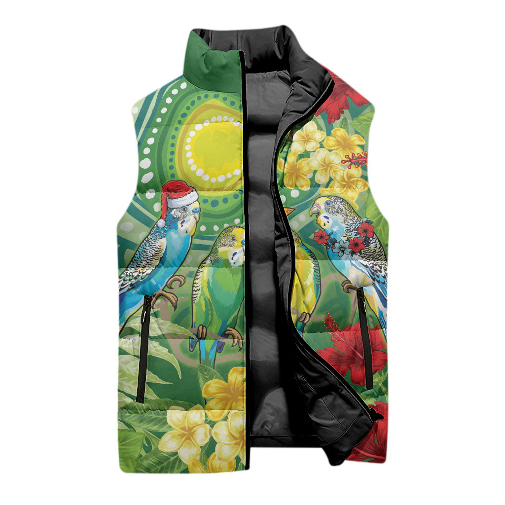 Australia Budgerigars Parakeets Personalised Sleeveless Puffer Jacket Cute Budgies Santa Tropical Flowers