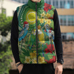 Australia Budgerigars Parakeets Personalised Sleeveless Puffer Jacket Cute Budgies Santa Tropical Flowers