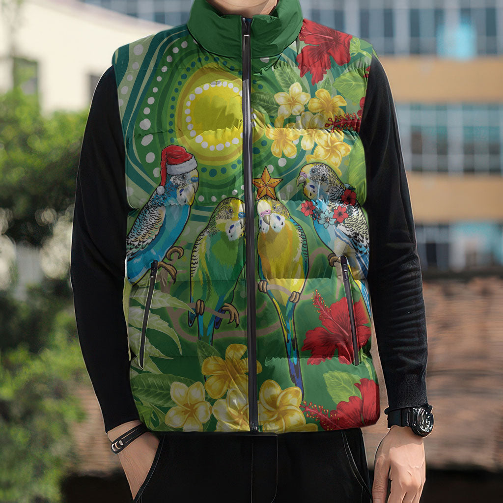Australia Budgerigars Parakeets Personalised Sleeveless Puffer Jacket Cute Budgies Santa Tropical Flowers