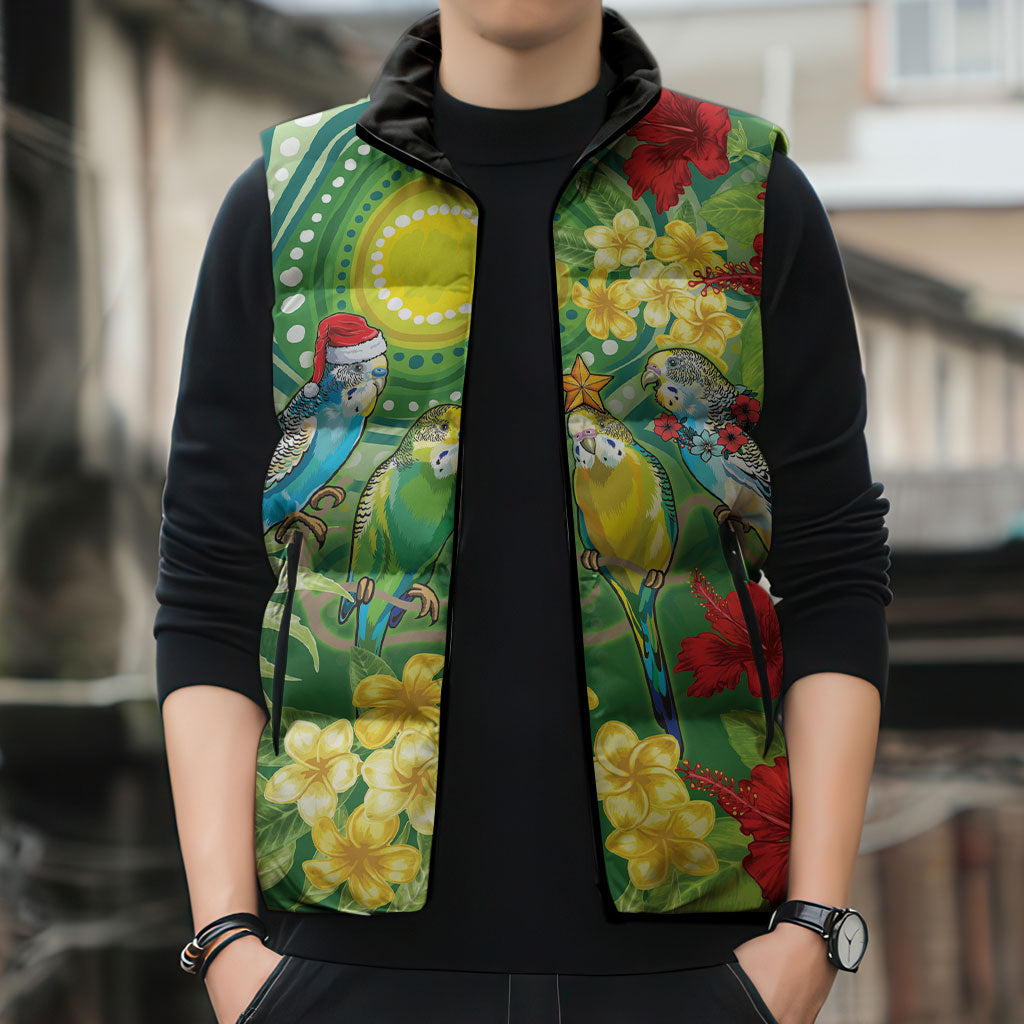 Australia Budgerigars Parakeets Personalised Sleeveless Puffer Jacket Cute Budgies Santa Tropical Flowers