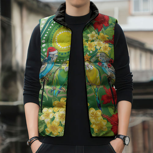 Australia Budgerigars Parakeets Personalised Sleeveless Puffer Jacket Cute Budgies Santa Tropical Flowers