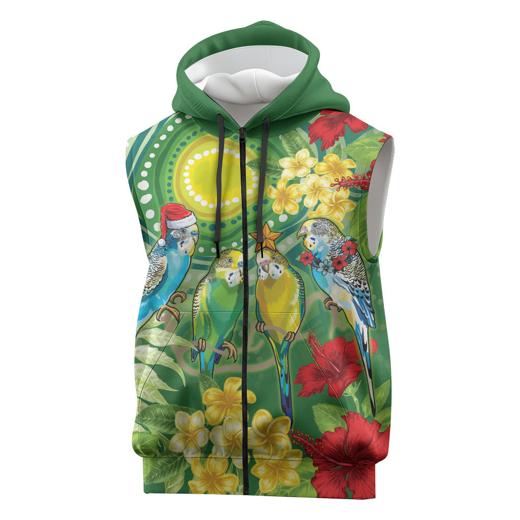 Australia Budgerigars Parakeets Personalised Sleeveless Zip Hoodie Cute Budgies Santa Tropical Flowers