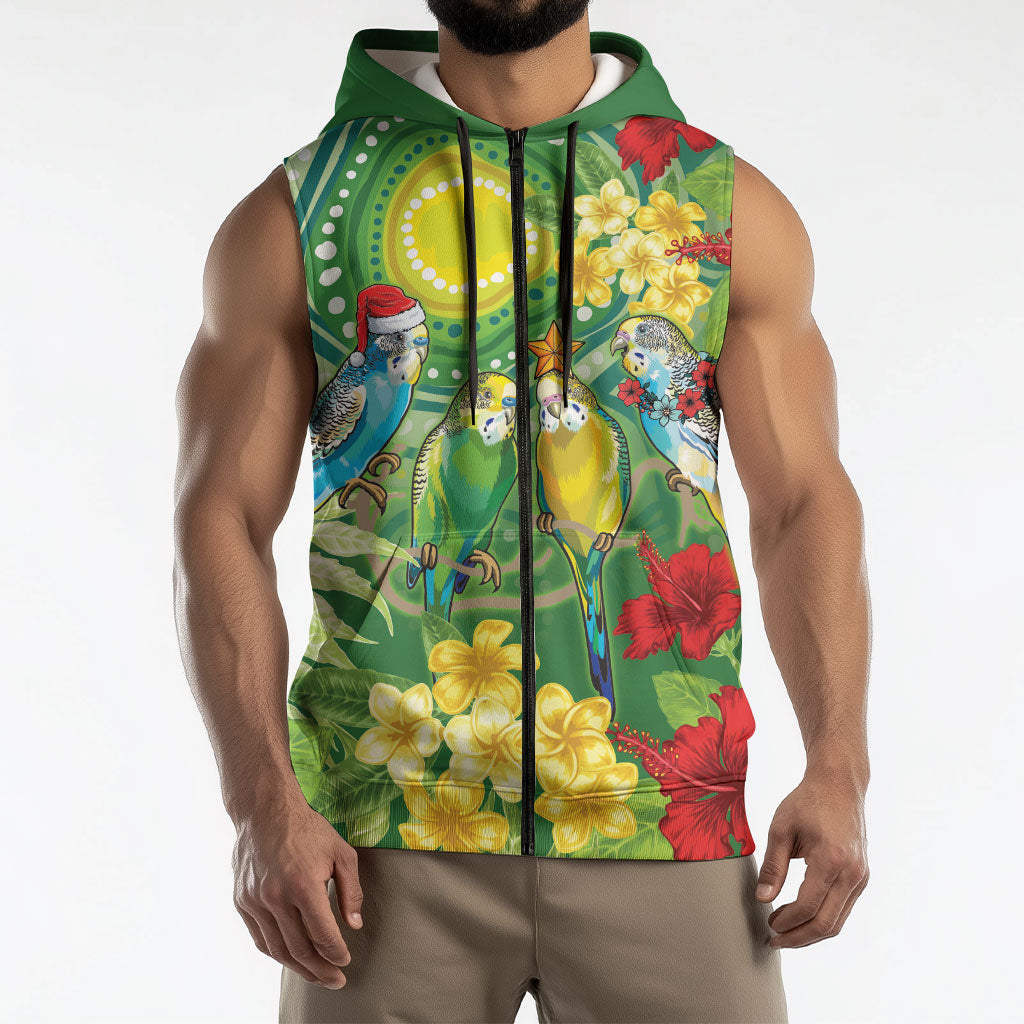 Australia Budgerigars Parakeets Personalised Sleeveless Zip Hoodie Cute Budgies Santa Tropical Flowers
