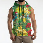 Australia Budgerigars Parakeets Personalised Sleeveless Zip Hoodie Cute Budgies Santa Tropical Flowers