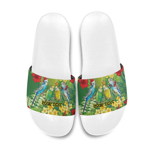 Australia Budgerigars Parakeets Personalised Slide Sandals Cute Budgies Santa Tropical Flowers