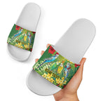 Australia Budgerigars Parakeets Personalised Slide Sandals Cute Budgies Santa Tropical Flowers
