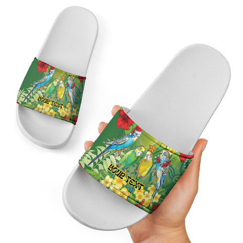 Australia Budgerigars Parakeets Personalised Slide Sandals Cute Budgies Santa Tropical Flowers