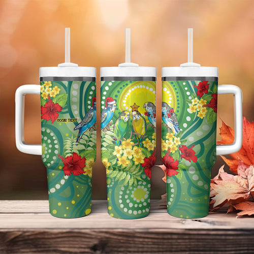 Australia Budgerigars Parakeets Personalised Tumbler With Handle Cute Budgies Santa Tropical Flowers