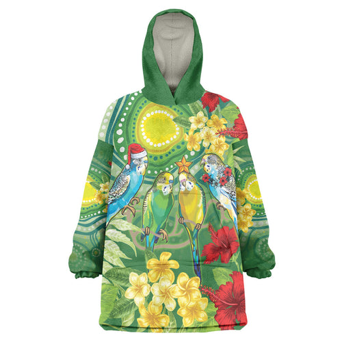 Australia Budgerigars Parakeets Personalised Wearable Blanket Hoodie Cute Budgies Santa Tropical Flowers