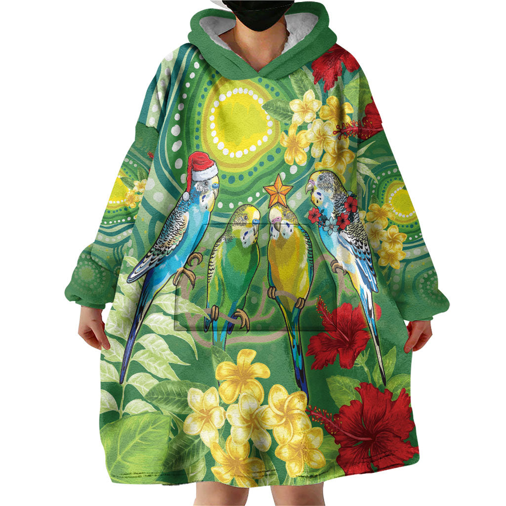 Australia Budgerigars Parakeets Personalised Wearable Blanket Hoodie Cute Budgies Santa Tropical Flowers