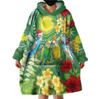 Australia Budgerigars Parakeets Personalised Wearable Blanket Hoodie Cute Budgies Santa Tropical Flowers