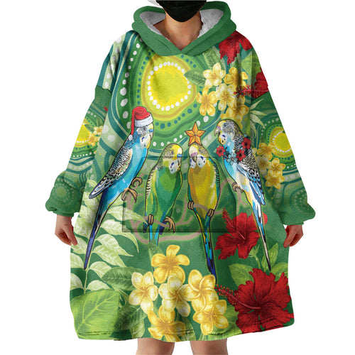 Australia Budgerigars Parakeets Personalised Wearable Blanket Hoodie Cute Budgies Santa Tropical Flowers