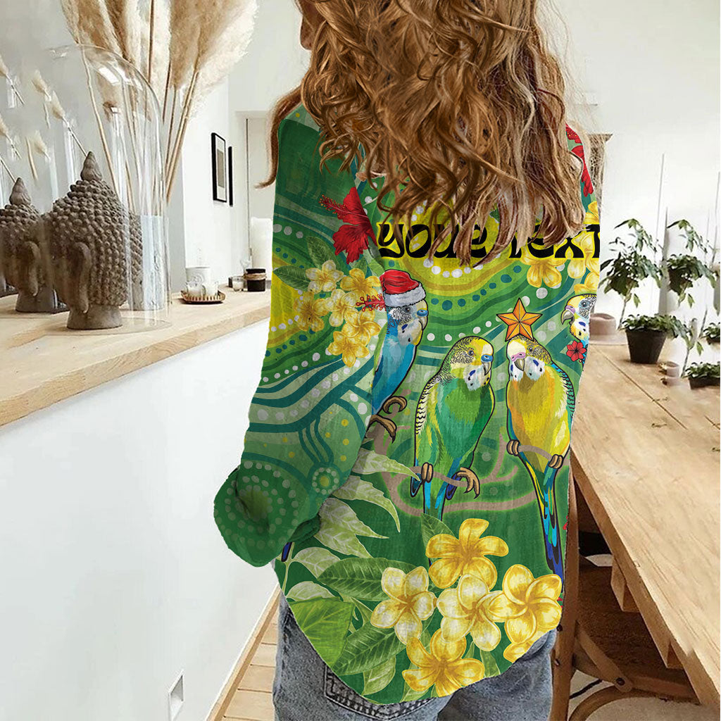 Australia Budgerigars Parakeets Personalised Women Casual Shirt Cute Budgies Santa Tropical Flowers