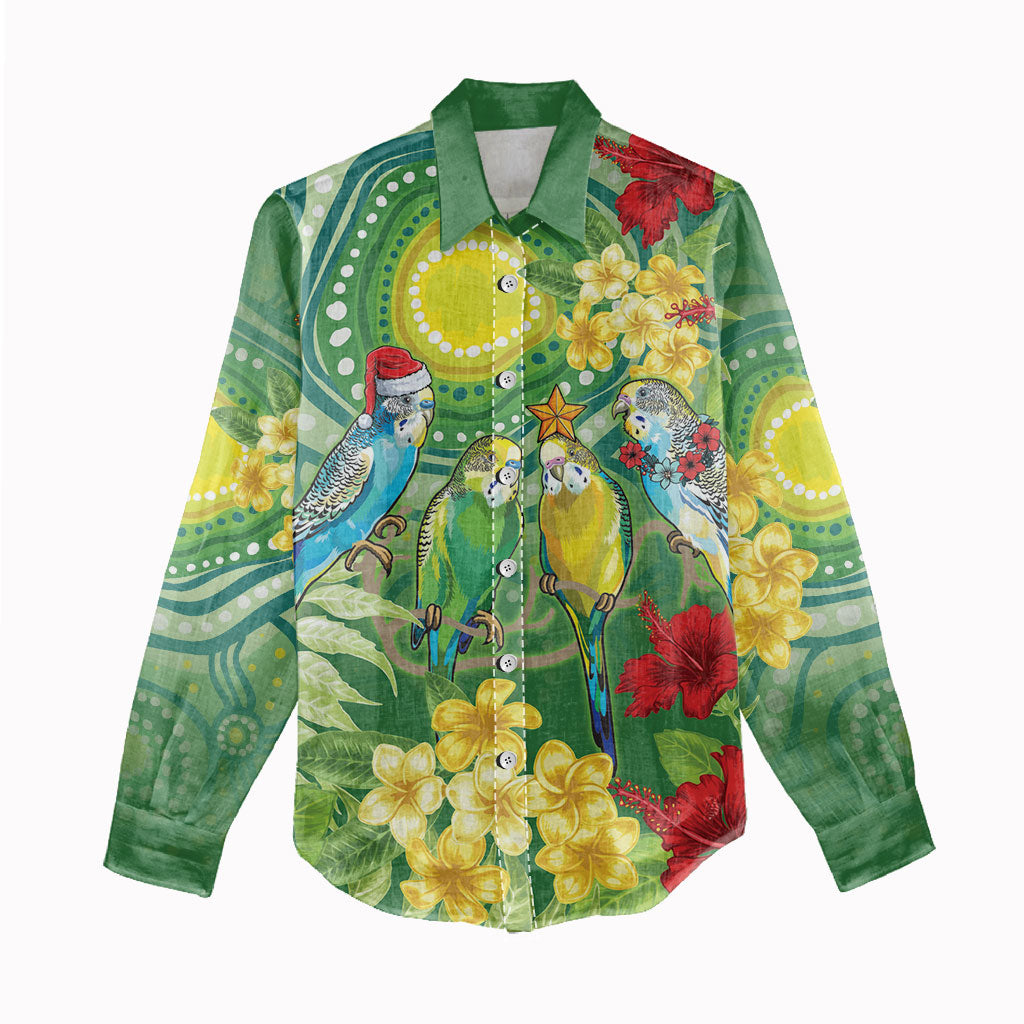Australia Budgerigars Parakeets Personalised Women Casual Shirt Cute Budgies Santa Tropical Flowers
