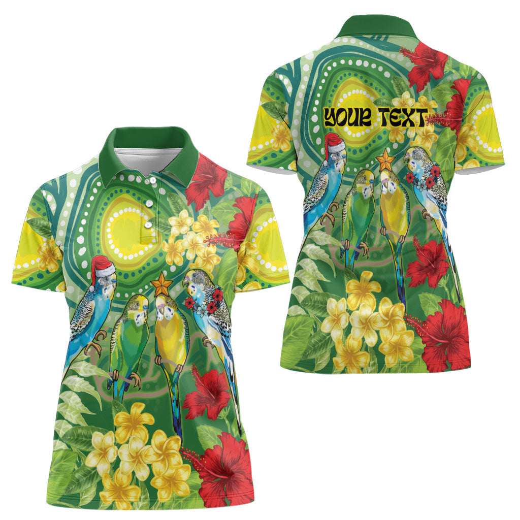 Australia Budgerigars Parakeets Personalised Women Polo Shirt Cute Budgies Santa Tropical Flowers