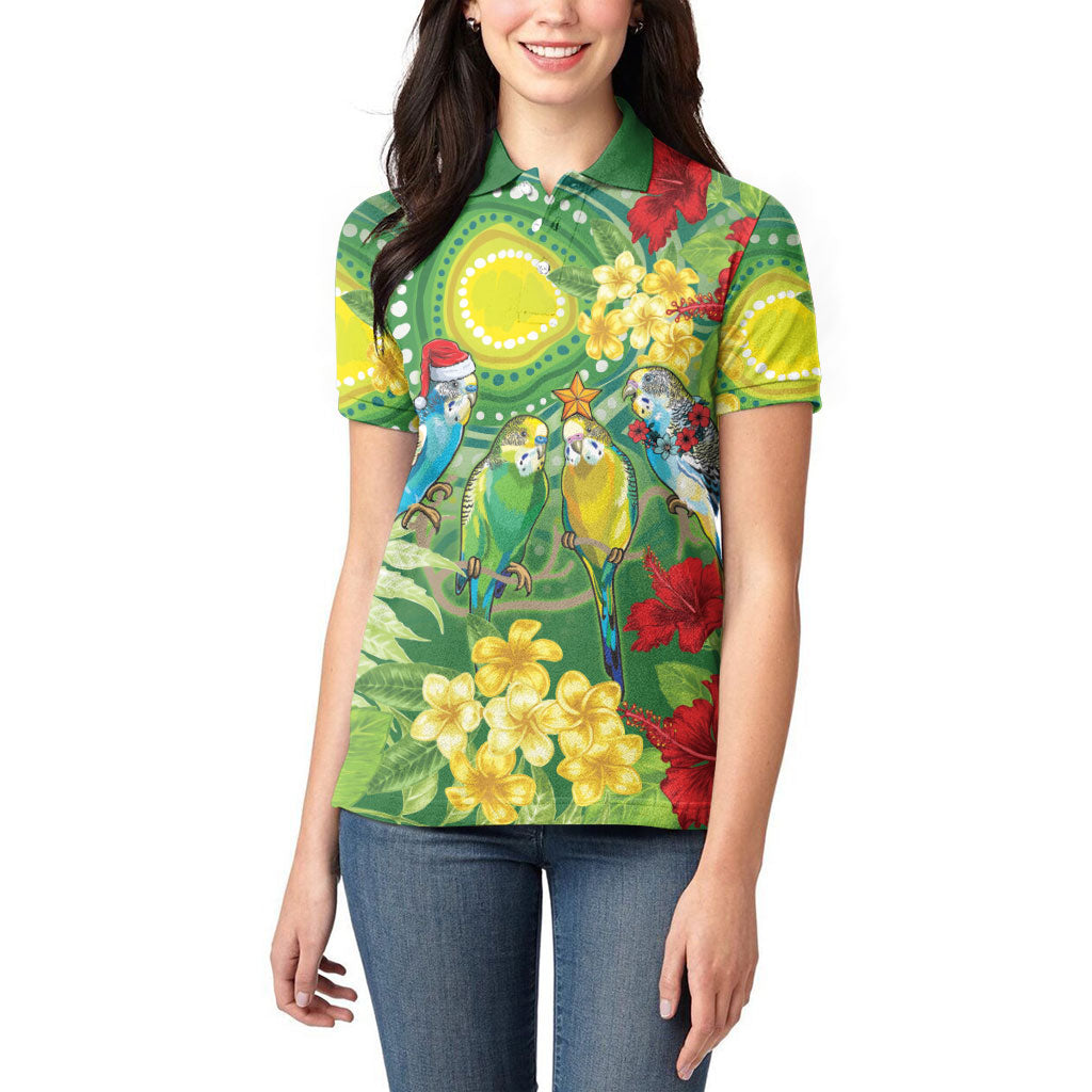 Australia Budgerigars Parakeets Personalised Women Polo Shirt Cute Budgies Santa Tropical Flowers