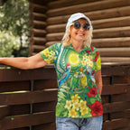 Australia Budgerigars Parakeets Personalised Women Polo Shirt Cute Budgies Santa Tropical Flowers