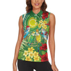 Australia Budgerigars Parakeets Personalised Women Sleeveless Polo Shirt Cute Budgies Santa Tropical Flowers