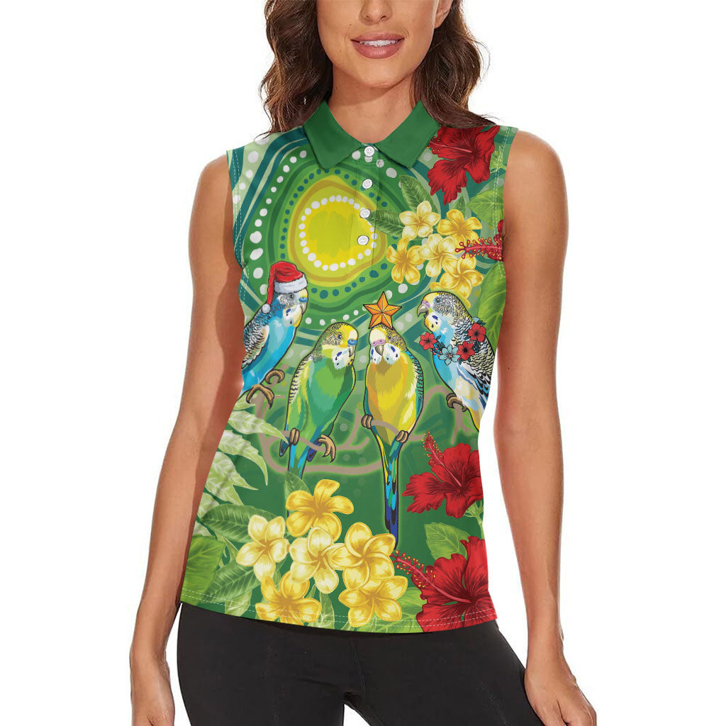 Australia Budgerigars Parakeets Personalised Women Sleeveless Polo Shirt Cute Budgies Santa Tropical Flowers