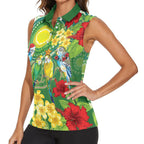 Australia Budgerigars Parakeets Personalised Women Sleeveless Polo Shirt Cute Budgies Santa Tropical Flowers