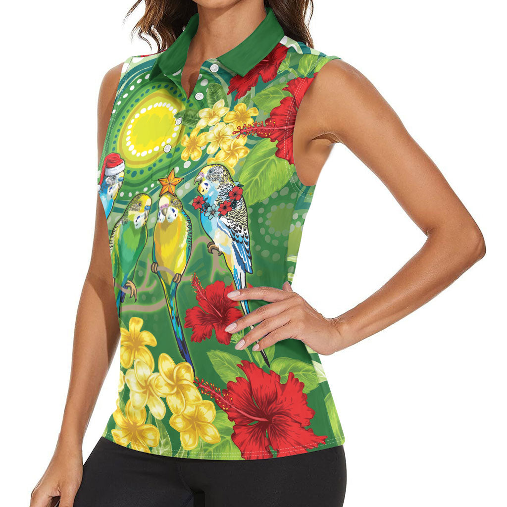 Australia Budgerigars Parakeets Personalised Women Sleeveless Polo Shirt Cute Budgies Santa Tropical Flowers